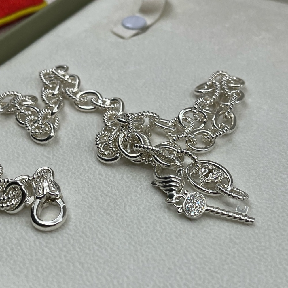 💎 Vintage Judith Ripka Sterling Silver Heart & Key Statement Necklace w/Box Cer - Picture 13 of 16